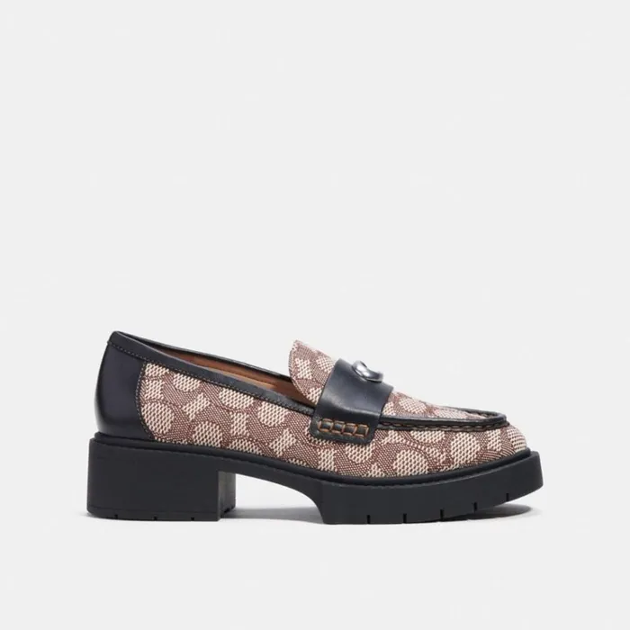Women Flats and Loafers Coach Leah Loafer In Signature Jacquard Cocoablack