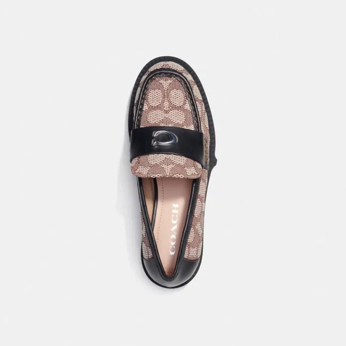 Women Flats and Loafers Coach Leah Loafer In Signature Jacquard Cocoablack