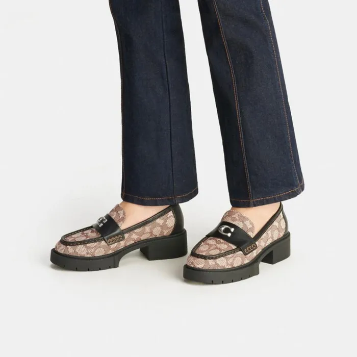 Women Flats and Loafers Coach Leah Loafer In Signature Jacquard Cocoablack