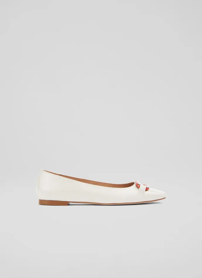Women Flats LKBennett Cayden Cream Patent Leather Silver Bar Flats Cream