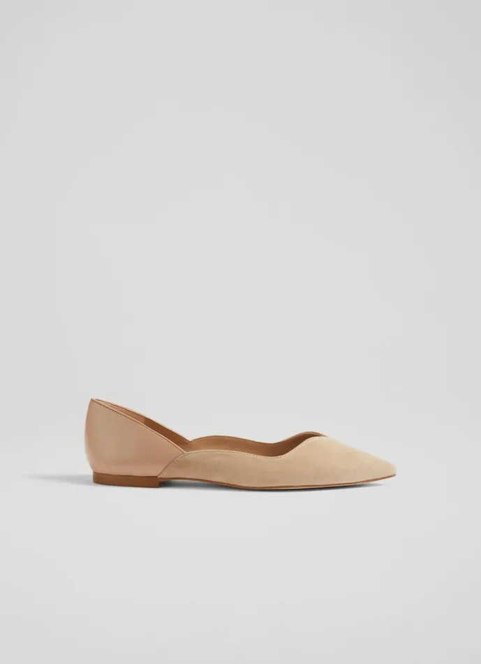 Women Flats LKBennett Iris Beige Suede And Leather Sweetheart Flats Trench