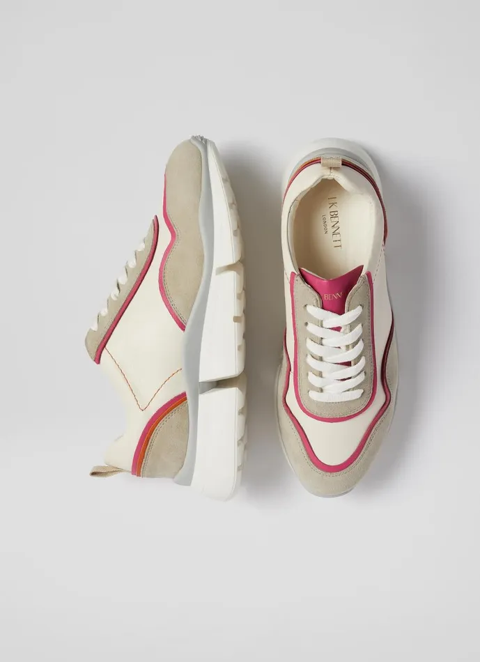 Women Flats LKBennett LKB Step Cream Leather And Grey Suede Trainers White