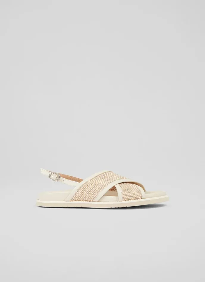 Women Flats LKBennett Noa Cream Cross Front Footbed Sandal Ecru