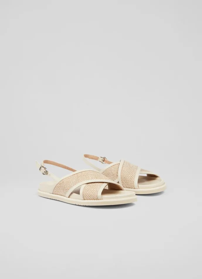 Women Flats LKBennett Noa Cream Cross Front Footbed Sandal Ecru Women Flats LKBennett Noa Cream Cross Front Footbed Sandal Ecru