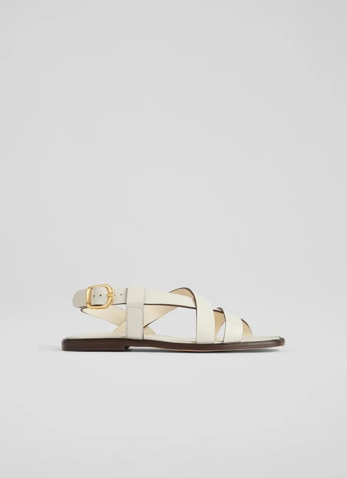 Women Flats LKBennett Telma White Leather Flat Sandals White