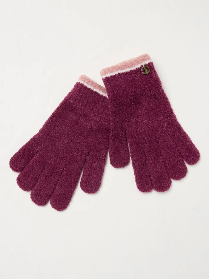 Women Gloves Fat Face Dark Red Chenille Gloves