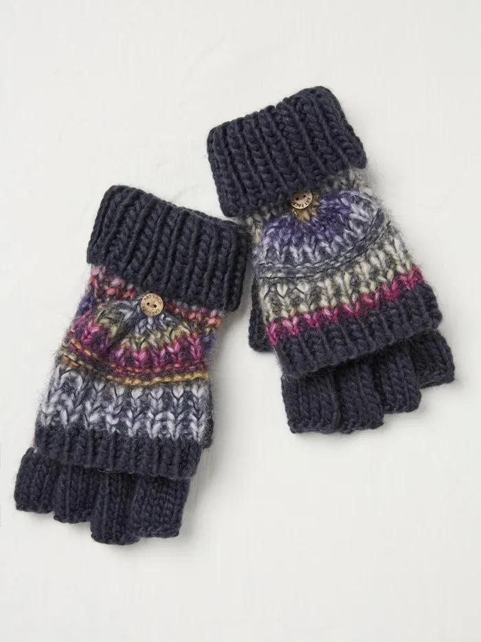 Women Gloves Fat Face Navy Spacedye Overflap Gloves