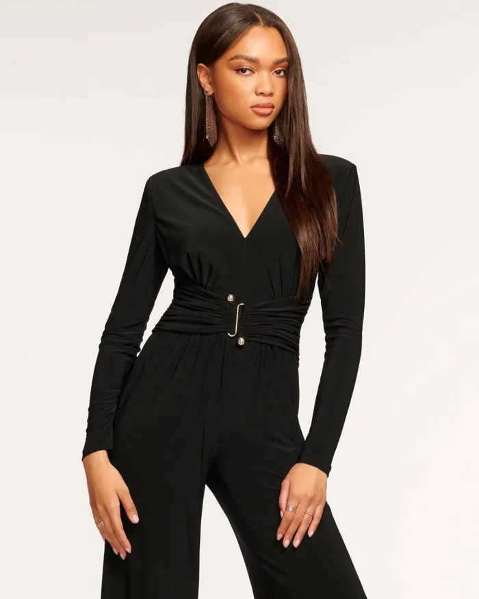 Women Hailey VNeck Jumpsuit Black Ramy Brook Dresses