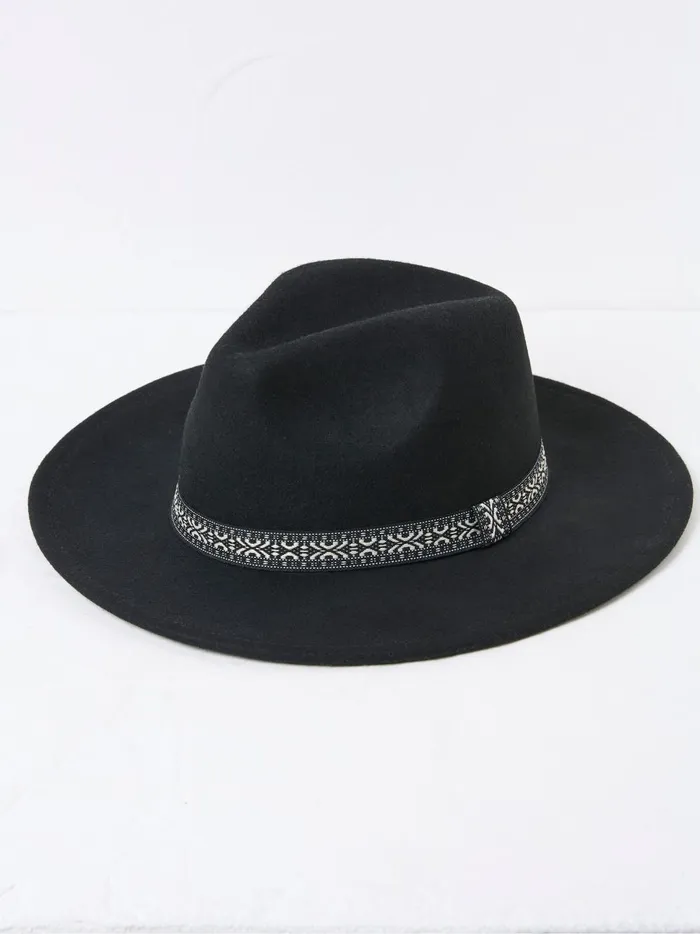 Women Hats Fat Face Fedora Black Hat