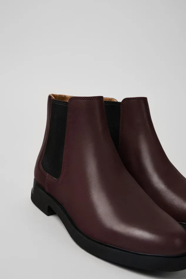 Women Iman Burgundy Leather Chelsea Boots Camper Ankle Boots
