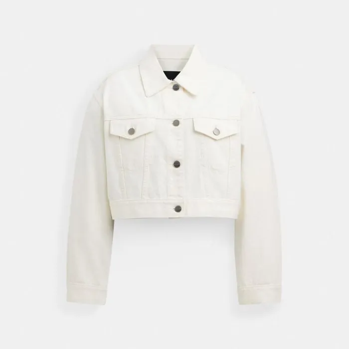 Women Jackets and Outerwear Coach Cropped Denim Jacket White