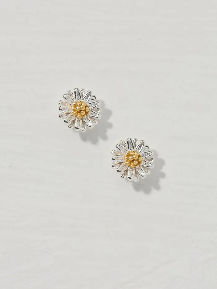 Women Jewellery Fat Face Daisy Silver Tone Studs Earrings