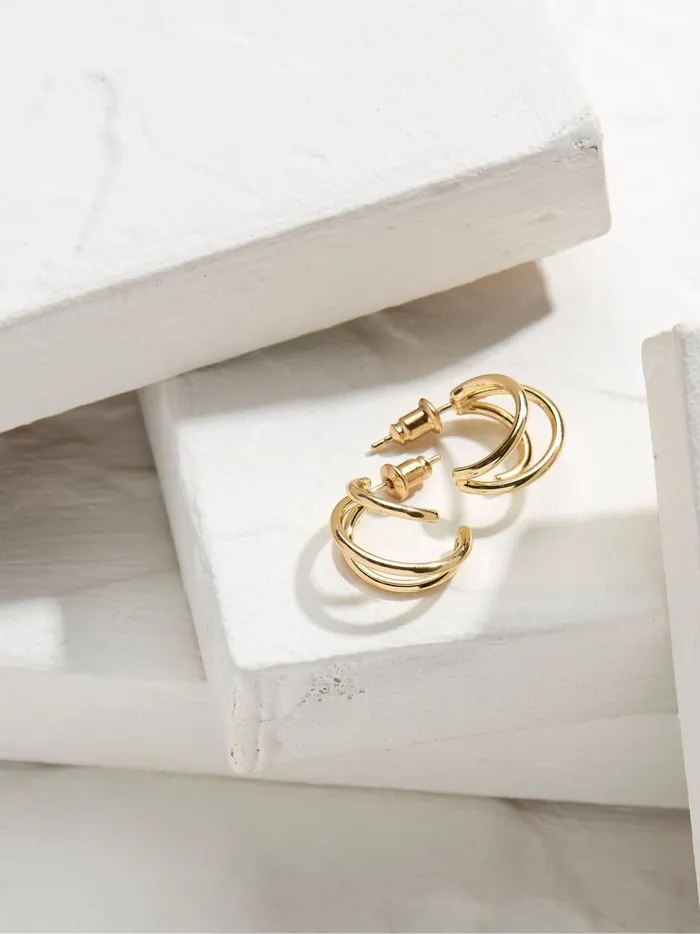 Women Jewellery Fat Face Gold Tone 3 Strand Earrings