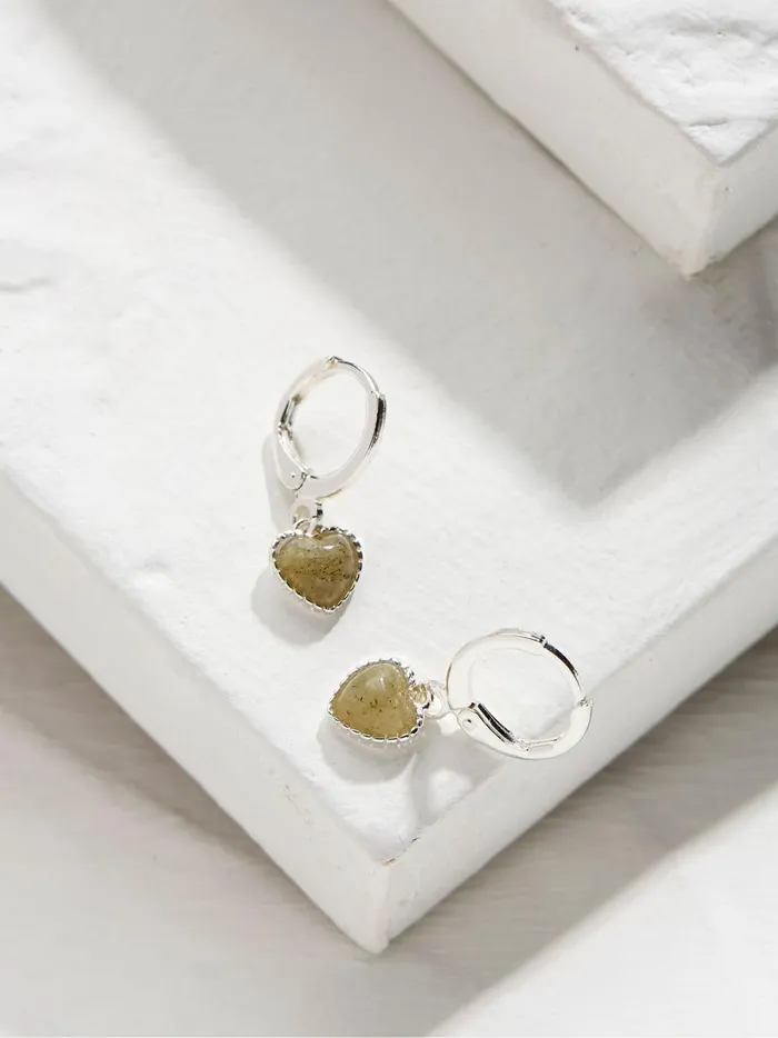 Women Jewellery Fat Face Silver Tone Heart Stone Earrings