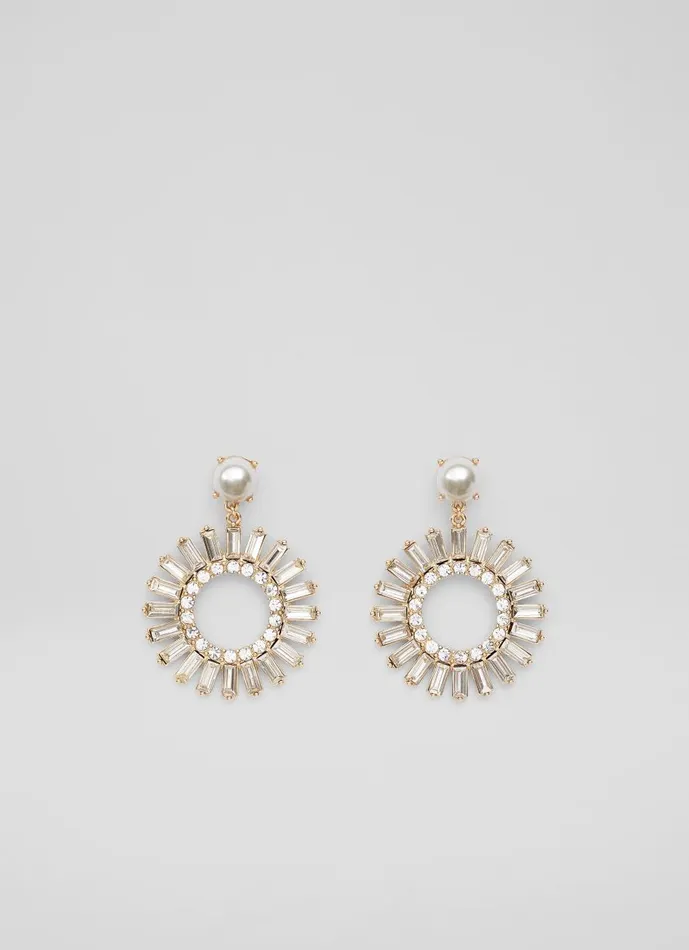 Women Jewellery LKBennett Pearl Clear Crystal FrontFacing Hoop Earrings