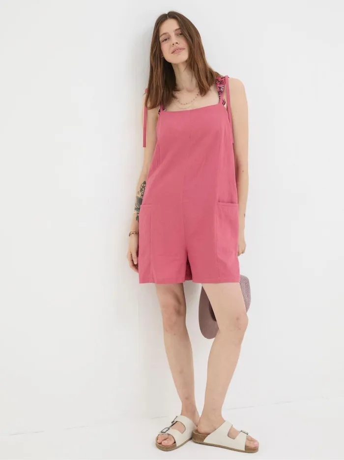 Women Jumpsuits and Playsuits Fat Face Hallie Pink Linen Blend Playsuit