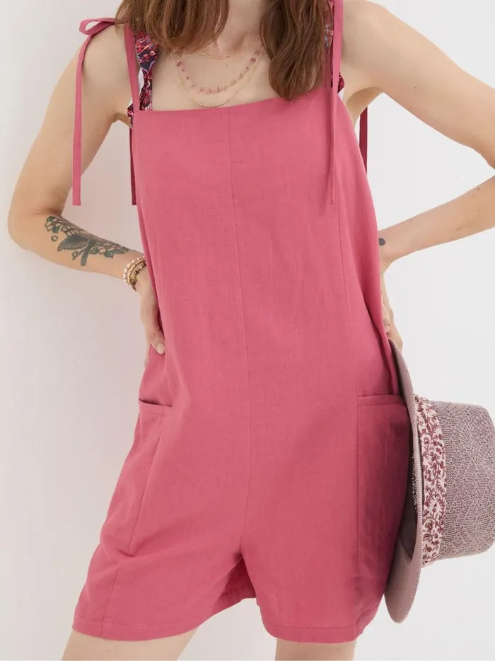 Women Jumpsuits and Playsuits Fat Face Hallie Pink Linen Blend Playsuit