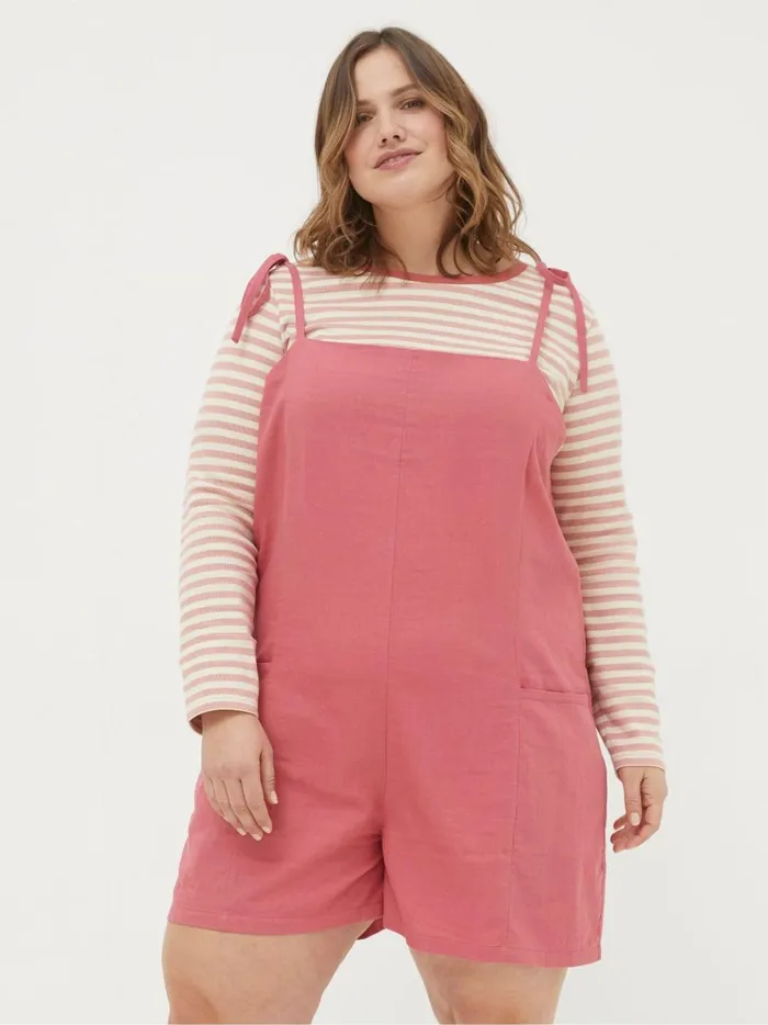 Women Jumpsuits and Playsuits Fat Face Hallie Pink Linen Blend Playsuit