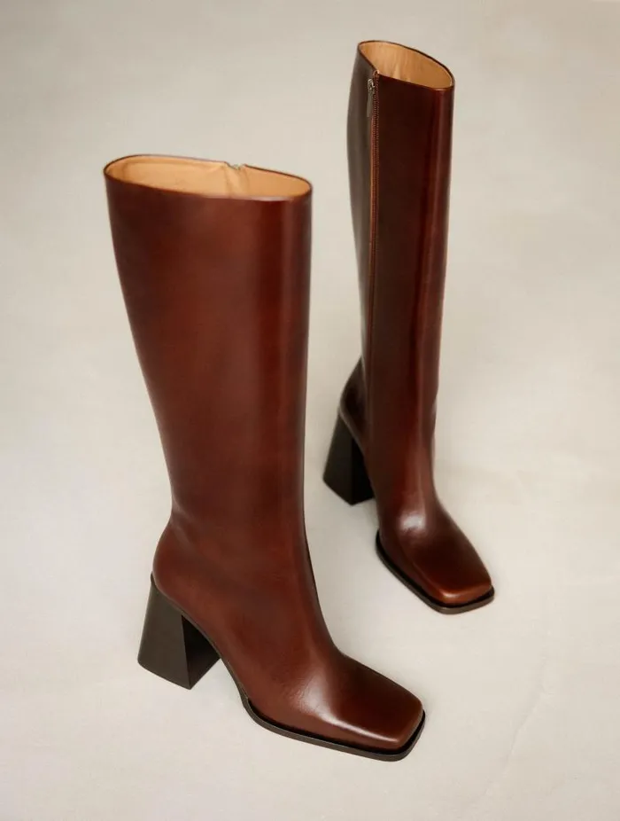 Women Knee High Boots Bobbies Tamar Turkish Coffee