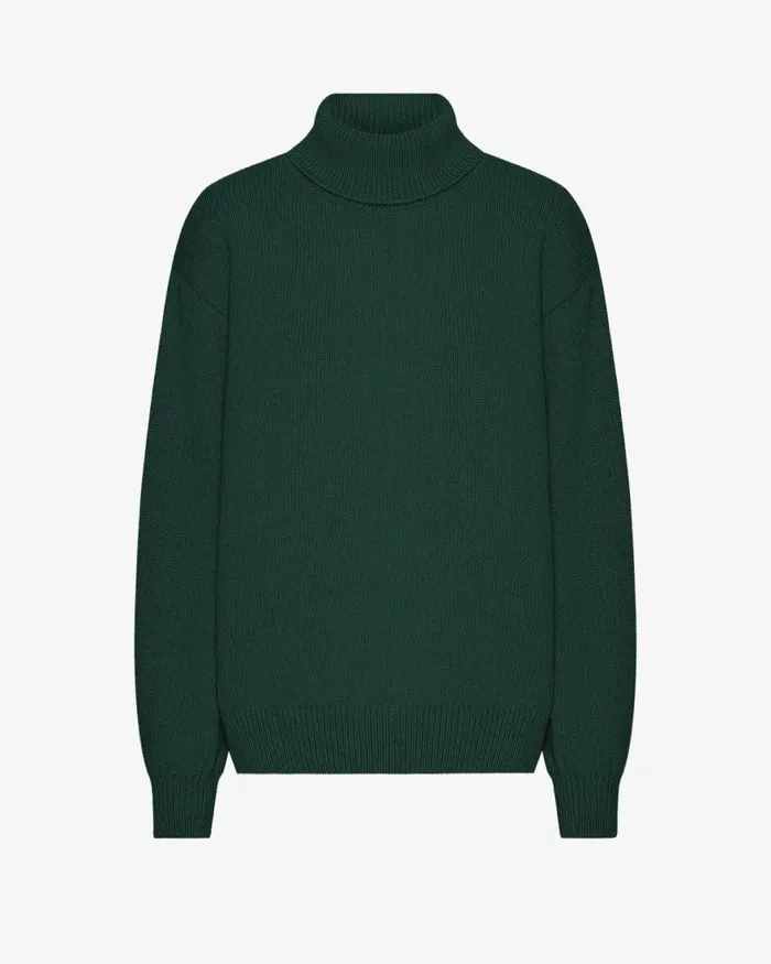 Women Knit Sweaters Colorful Standard Merino Wool Turtleneck Emerald Green