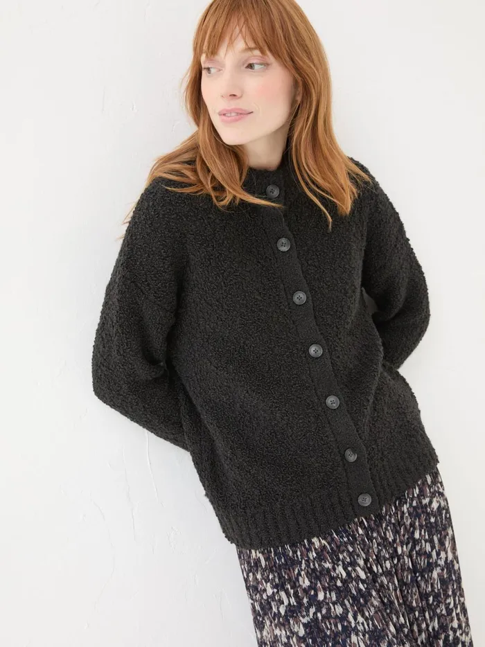 Women Knitwear Fat Face Black Bea Boucle Cardigan Women Knitwear Fat Face Black Bea Boucle Cardigan