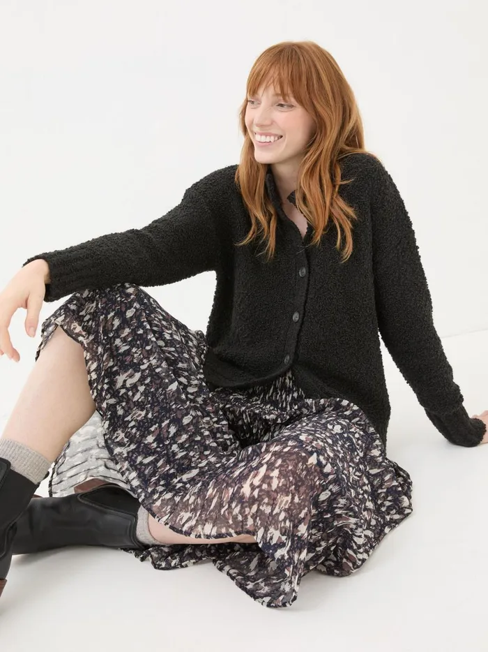 Women Knitwear Fat Face Black Bea Boucle Cardigan Women Knitwear Fat Face Black Bea Boucle Cardigan