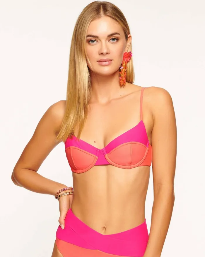 Women Kynlee Underwire Bikini Top Pink Colorblock Ramy Brook Swimwear Women Kynlee Underwire Bikini Top Pink Colorblock Ramy Brook Swimwear