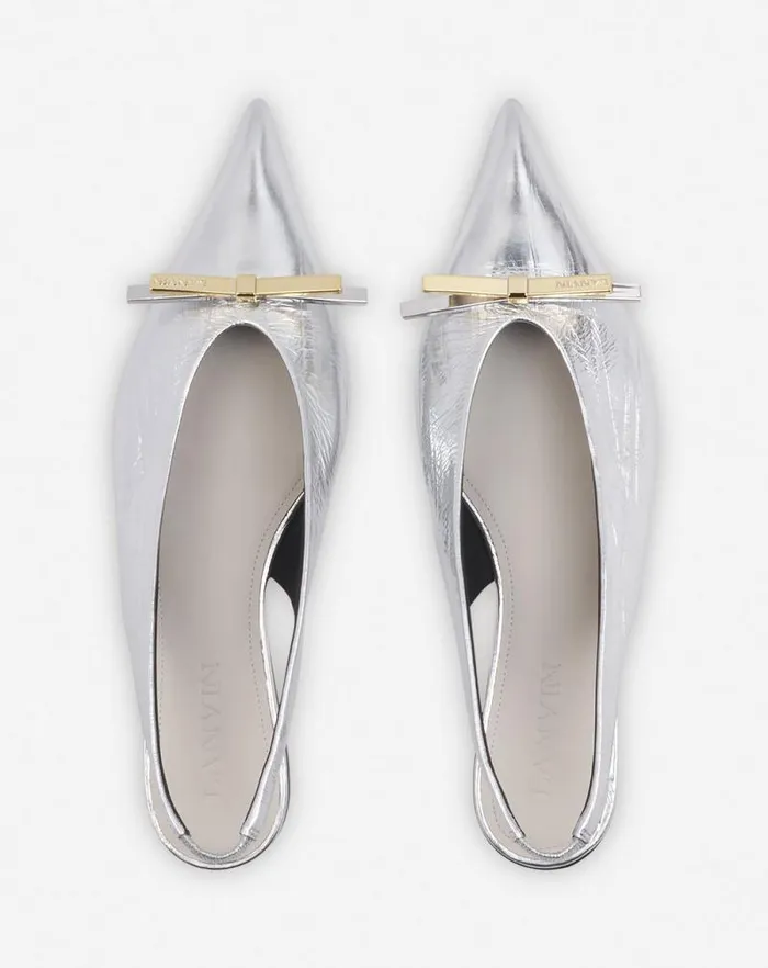 Women Lanvin Ballerinas Lanvin Bow Slingback In Metallic Leather Silver Women Lanvin Ballerinas Lanvin Bow Slingback In Metallic Leather Silver