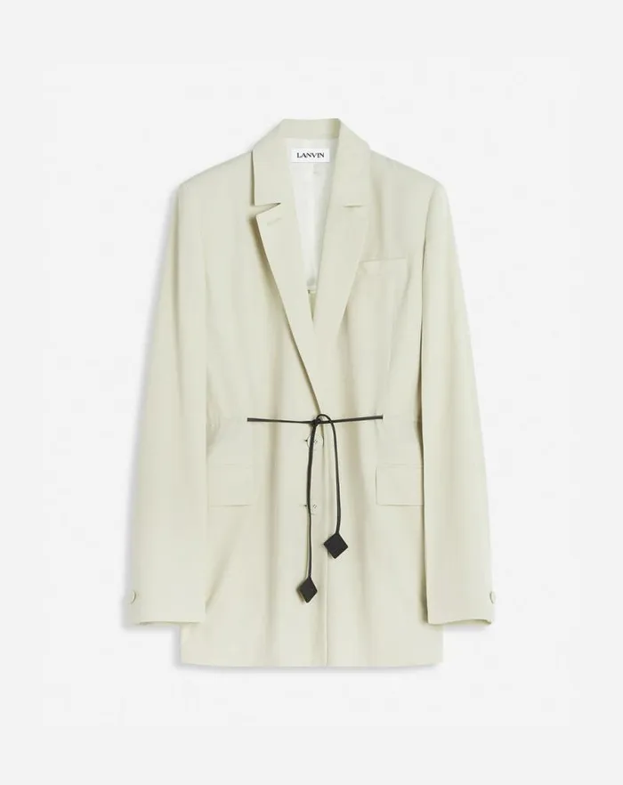 Women Lanvin Coats and Jackets Belted Wool Blend Jacket Mastic