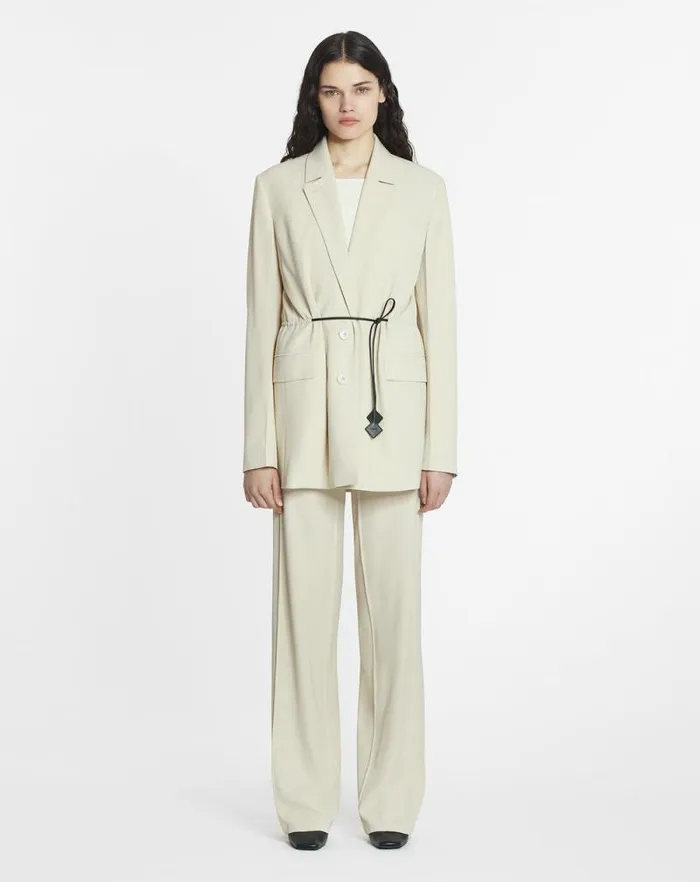 Women Lanvin Coats and Jackets Belted Wool Blend Jacket Mastic Women Lanvin Coats and Jackets Belted Wool Blend Jacket Mastic