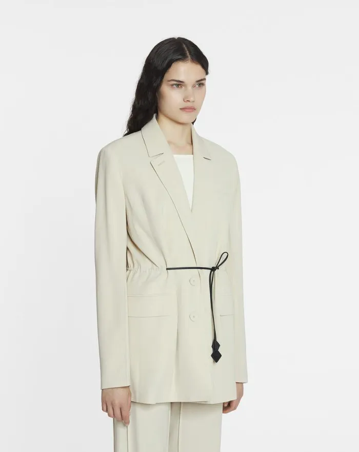 Women Lanvin Coats and Jackets Belted Wool Blend Jacket Mastic Women Lanvin Coats and Jackets Belted Wool Blend Jacket Mastic