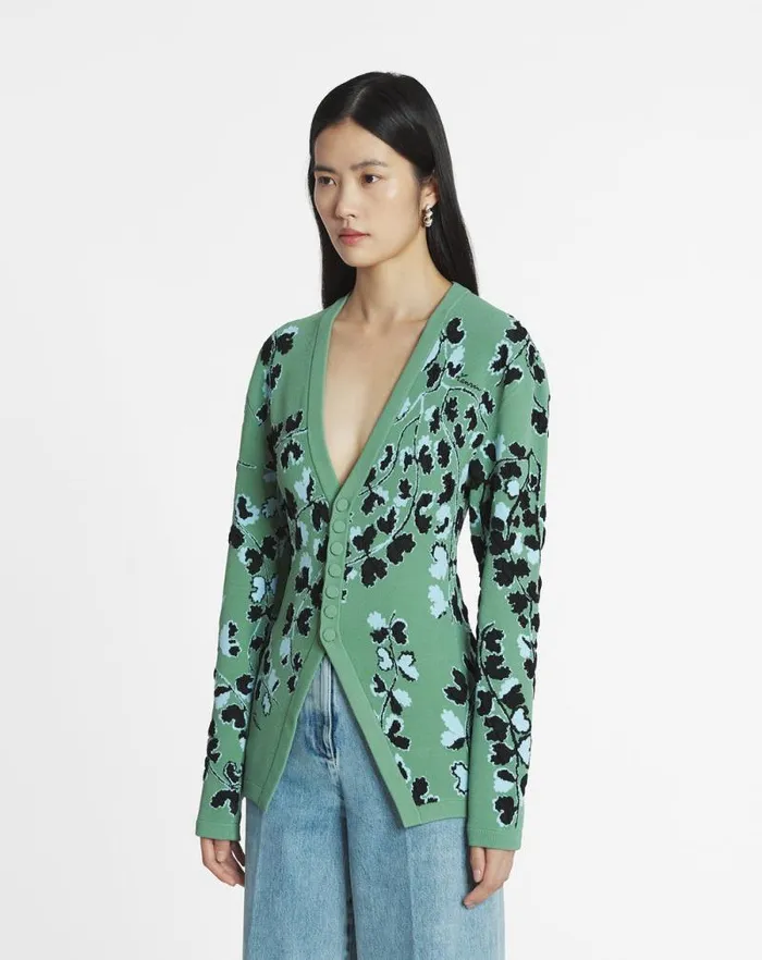 Women Lanvin Knitwear Tailored Jacquard Cardigan Vert De Gris Women Lanvin Knitwear Tailored Jacquard Cardigan Vert De Gris
