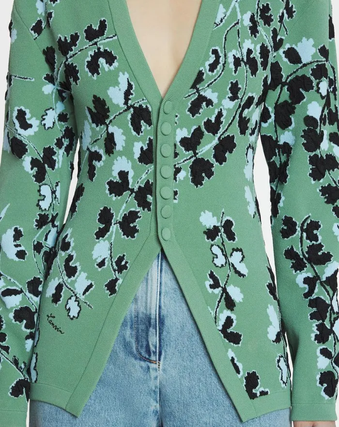 Women Lanvin Knitwear Tailored Jacquard Cardigan Vert De Gris Women Lanvin Knitwear Tailored Jacquard Cardigan Vert De Gris