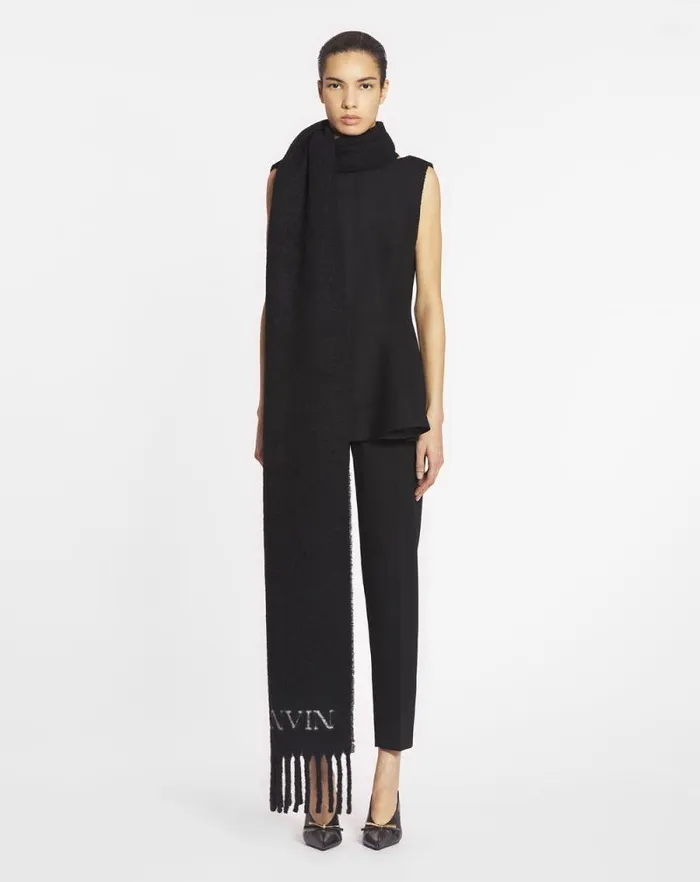 Women Lanvin Silks and Scarves Fringed Scarf In Wool Black Women Lanvin Silks and Scarves Fringed Scarf In Wool Black