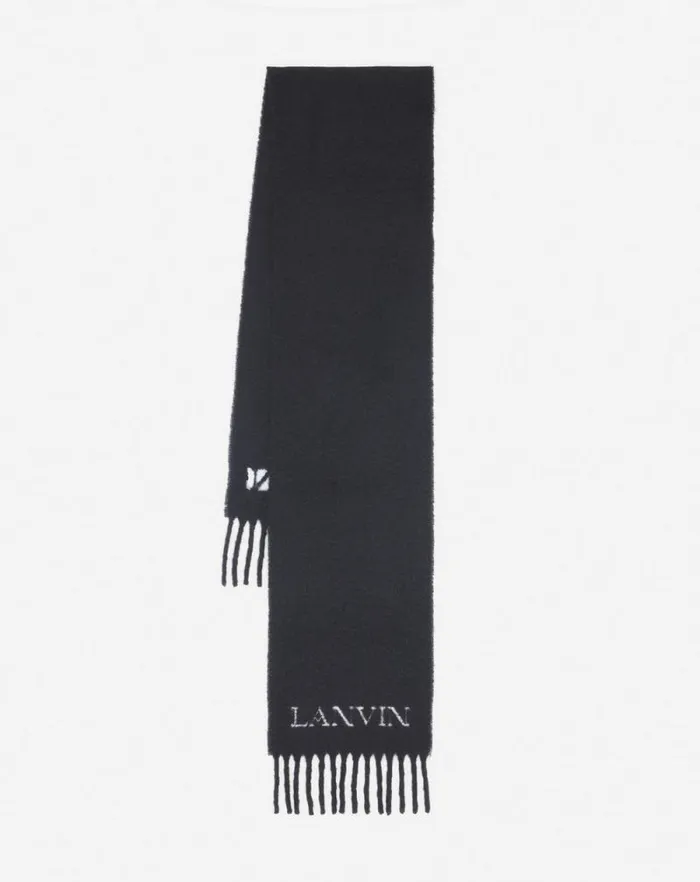 Women Lanvin Silks and Scarves Fringed Scarf In Wool Black Women Lanvin Silks and Scarves Fringed Scarf In Wool Black