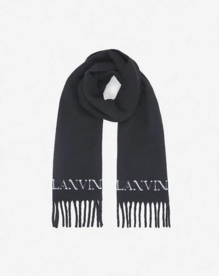 Women Lanvin Silks and Scarves Fringed Scarf In Wool Black Women Lanvin Silks and Scarves Fringed Scarf In Wool Black