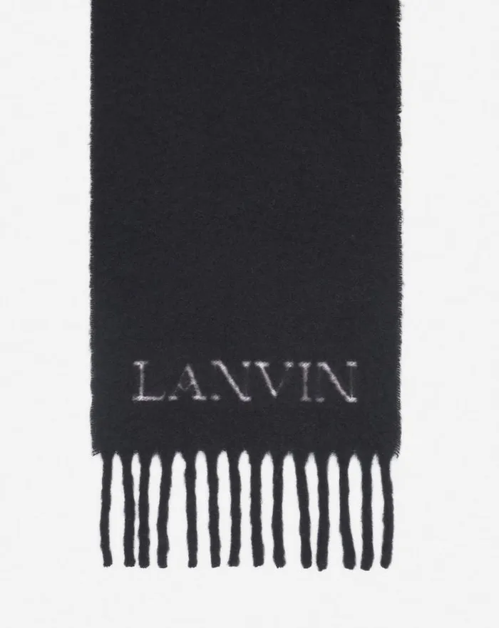 Women Lanvin Silks and Scarves Fringed Scarf In Wool Black Women Lanvin Silks and Scarves Fringed Scarf In Wool Black
