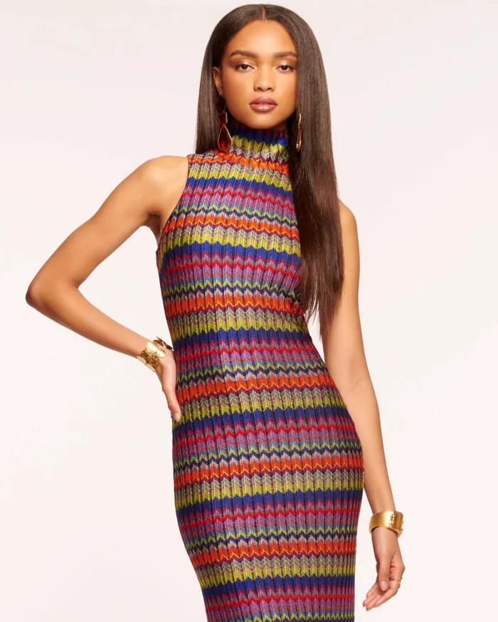 Women Madilyn Midi Dress Retro Chevron Ramy Brook Dresses