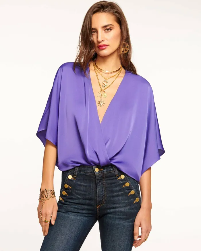 Women Mckinley VNeck Bodysuit Bright Amethyst Ramy Brook Tops