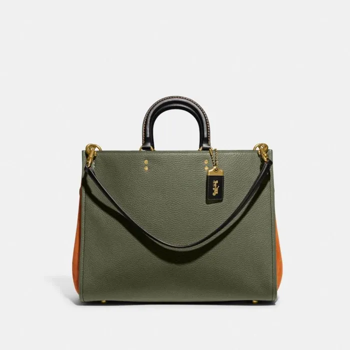 WomenMen Satchels and Top Handles Coach Rogue 39 In Colorblock Brassarmy Green Multi