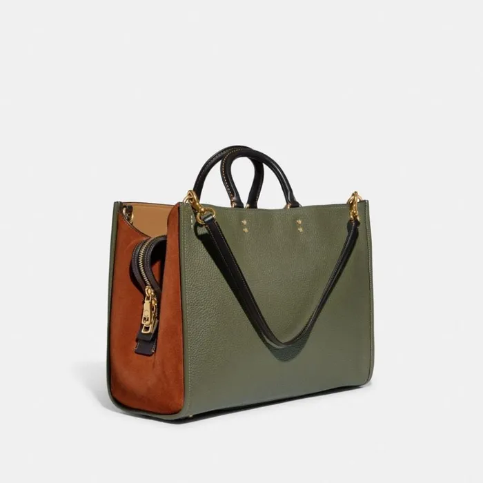WomenMen Satchels and Top Handles Coach Rogue 39 In Colorblock Brassarmy Green Multi WomenMen Satchels and Top Handles Coach Rogue 39 In Colorblock Brassarmy Green Multi