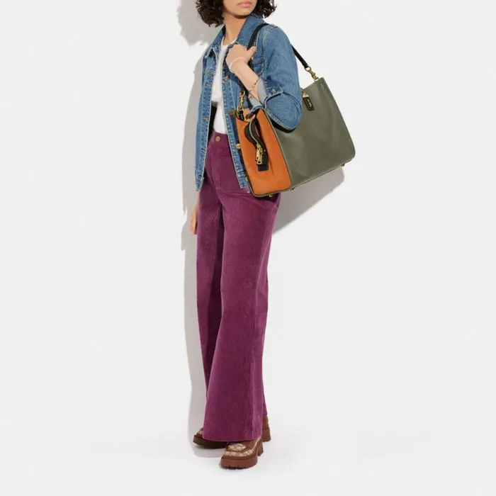 WomenMen Satchels and Top Handles Coach Rogue 39 In Colorblock Brassarmy Green Multi WomenMen Satchels and Top Handles Coach Rogue 39 In Colorblock Brassarmy Green Multi