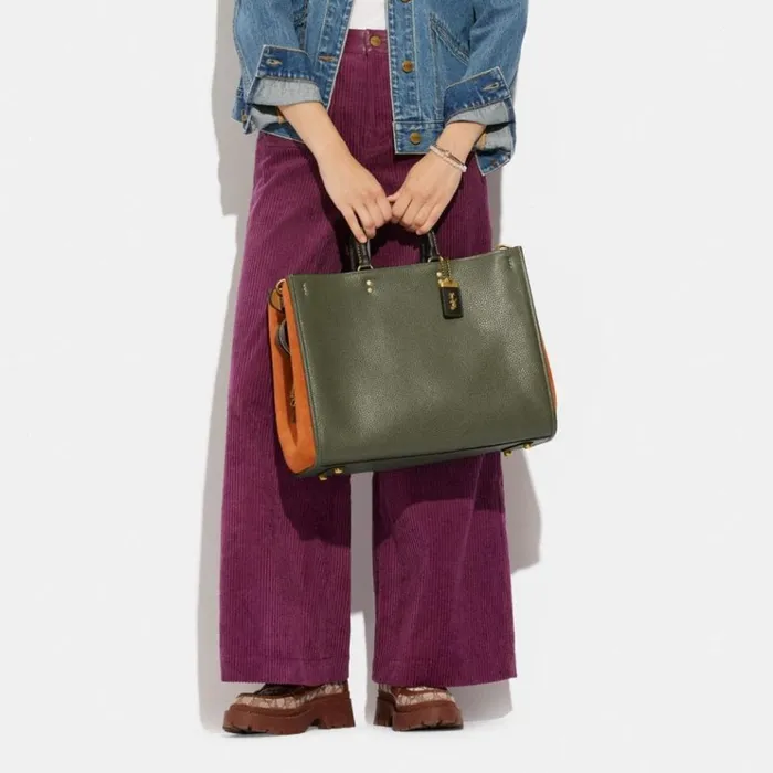 WomenMen Satchels and Top Handles Coach Rogue 39 In Colorblock Brassarmy Green Multi WomenMen Satchels and Top Handles Coach Rogue 39 In Colorblock Brassarmy Green Multi