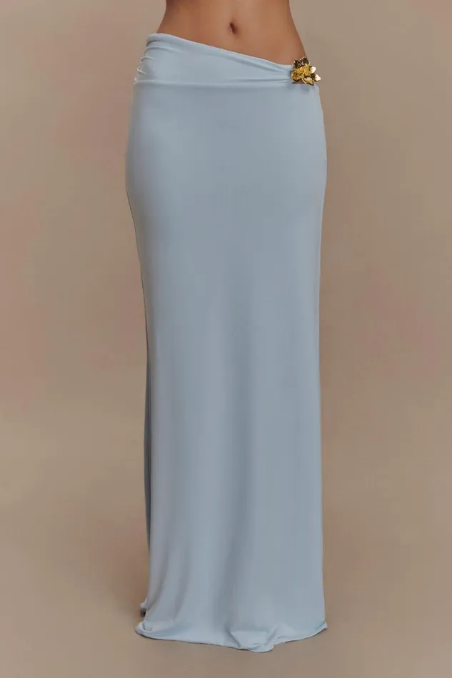 Women Meshki Bottoms Ainsley Asymmetrical Maxi Skirt With Floral Hardware 8211 Pale Blue
