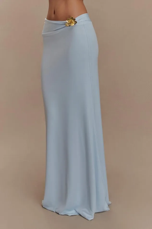 Women Meshki Bottoms Ainsley Asymmetrical Maxi Skirt With Floral Hardware 8211 Pale Blue
