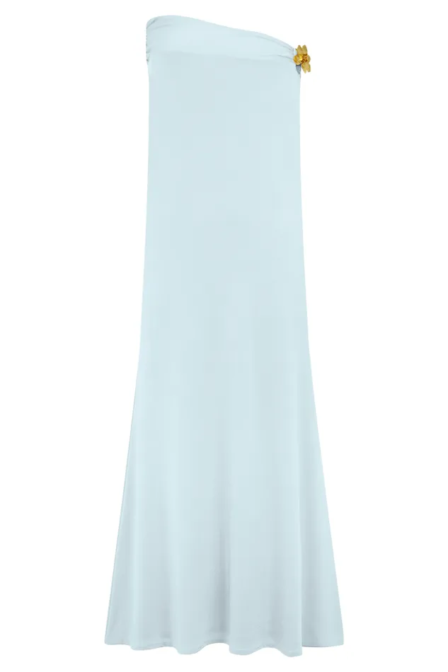 Women Meshki Bottoms Ainsley Asymmetrical Maxi Skirt With Floral Hardware 8211 Pale Blue