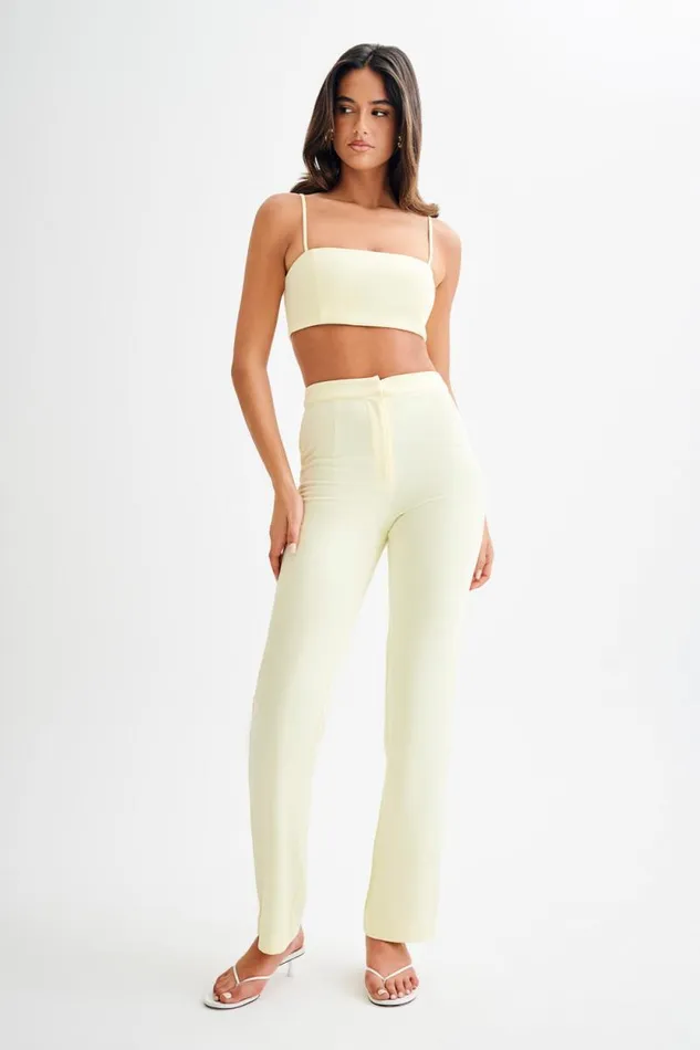 Women Meshki Bottoms Allanah Suiting Straight Leg Pant 8211 Pastel Lemon