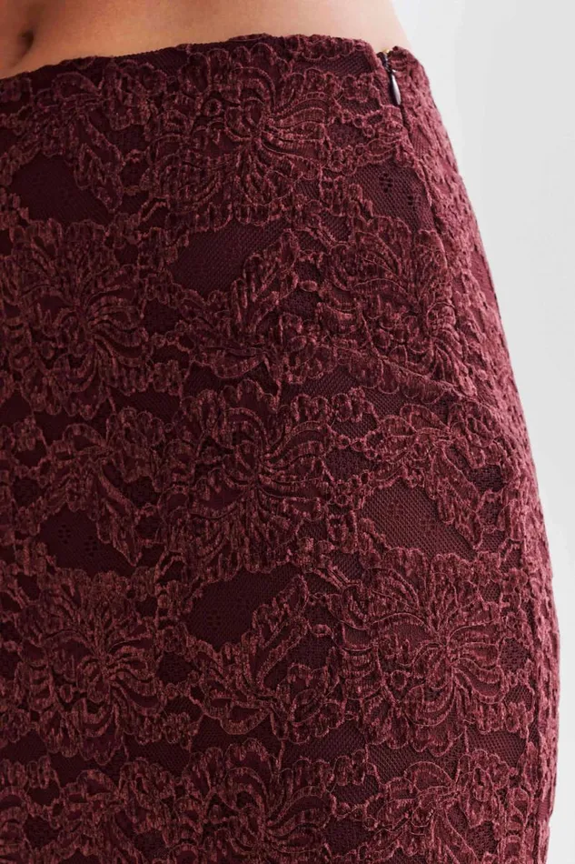 Women Meshki Bottoms Artemis Lace Plisse Maxi Skirt 8211 Plum