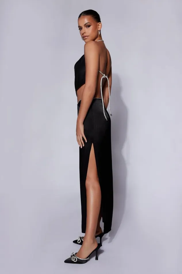 Women Meshki Bottoms Christie Diamante Rope Maxi Skirt 8211 Black
