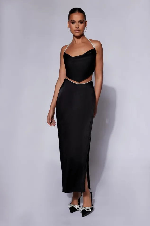 Women Meshki Bottoms Christie Diamante Rope Maxi Skirt 8211 Black